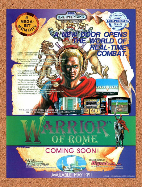 1991 Warrior Of Rome Genesis Original Advertisement / Retro Wall Art v1