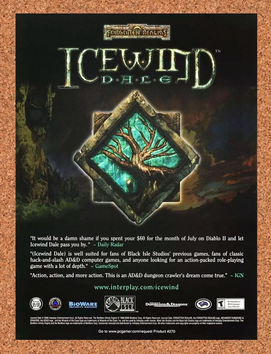 Icewind Dale 1 PC Original 2001 Ad Authentic Forgotten Realm Video Game Promo v1