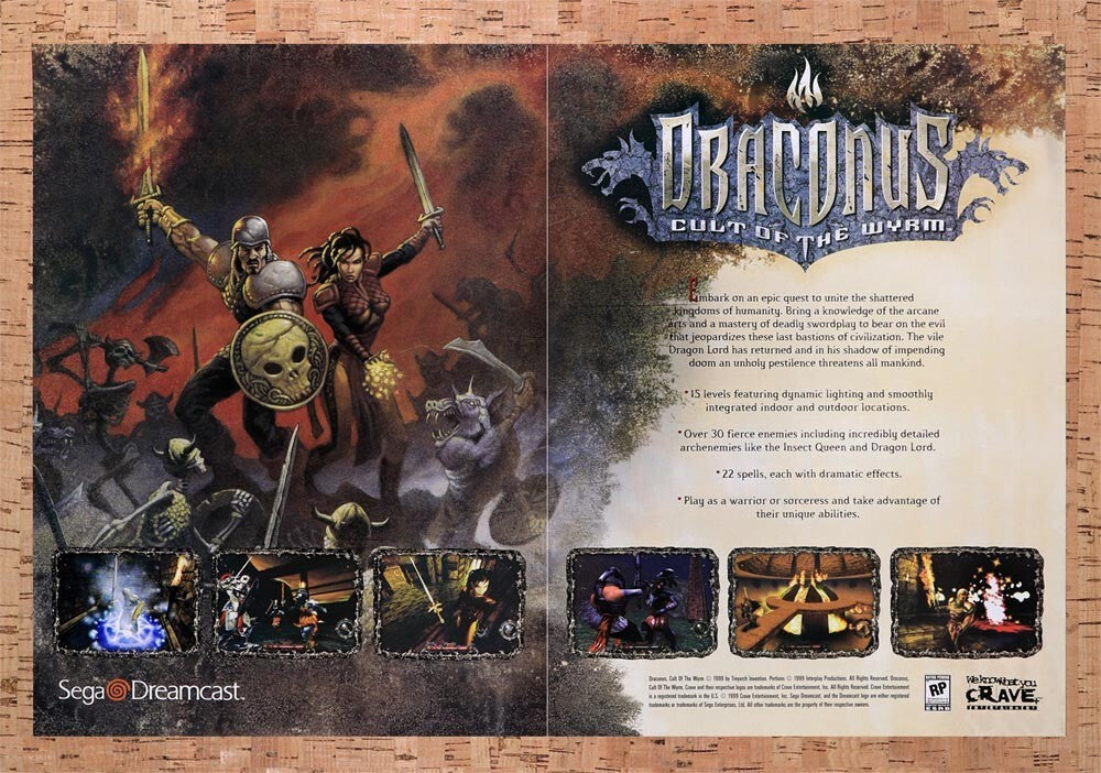 2000 Draconus Cult Of The Wyrm Dreamcast Original Ad / Retro Wall Art v2