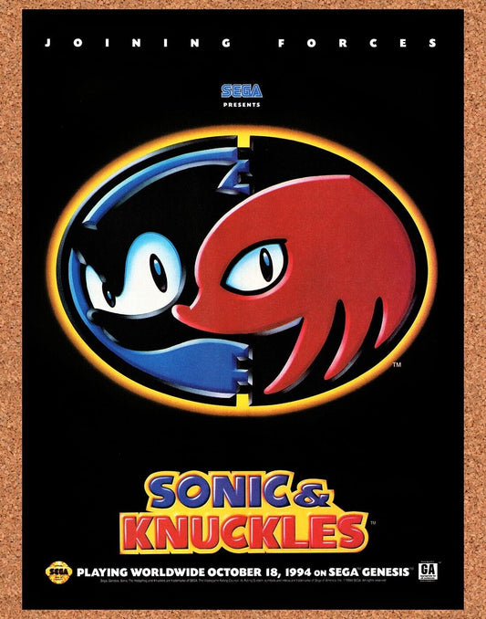 Sonic & Knuckles Genesis Original 1993 Vintage Ad - Video Game Display Promo