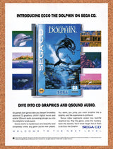 1993 Ecco The Dolphin Sega CD Original Advertisement / Retro Wall Art v3