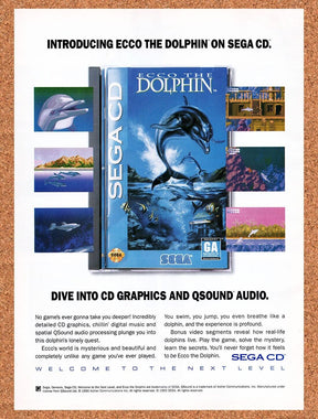 1993 Ecco The Dolphin Sega CD Original Advertisement / Retro Wall Art v3