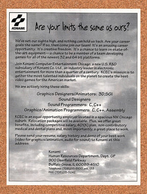 1995 Konami Job Recruitment Original Advertisement / Retro Wall Art v10