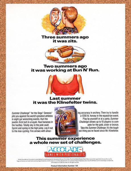 1993 Summer Challenge NES Original Advertisement / Retro Wall Art v1