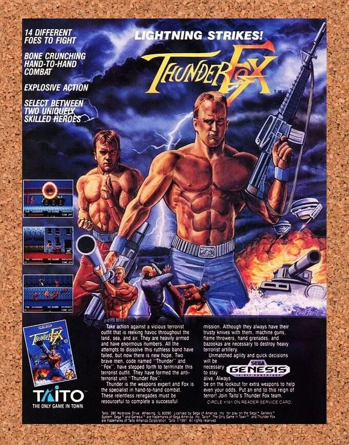 Thunder Fox Genesis Original 1992 Ad Authentic Sega Taito Video Game Promo