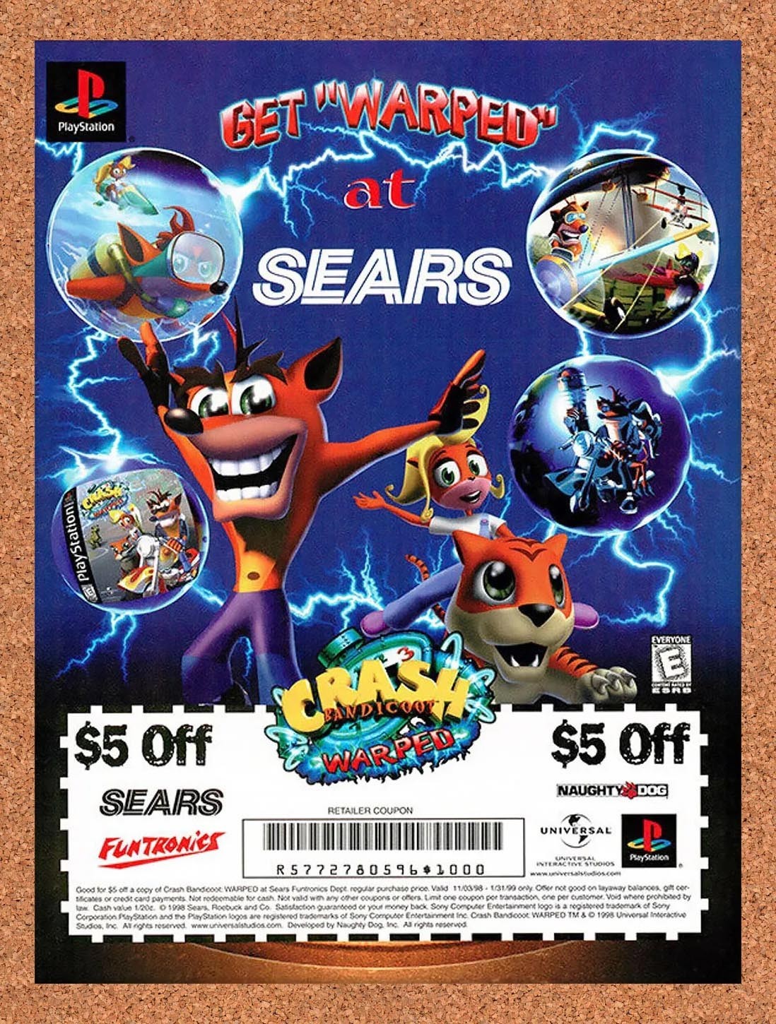 1998 Crash Bandicoot Warped Sears Rebate Original Advertisement / Retro Promo v1