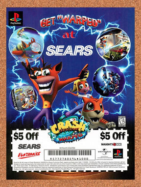 1998 Crash Bandicoot Warped Sears Rebate Original Advertisement / Retro Promo v1
