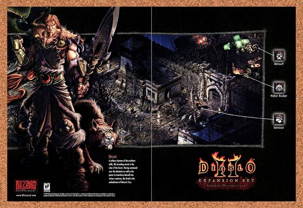 Diablo II PC Original 2000 Ad Authentic Blizzard Druid Video Game Promo