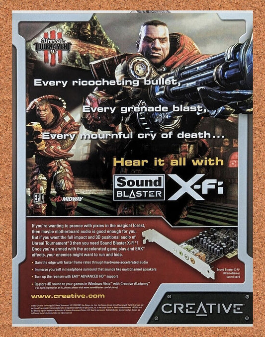 Unreal Tournament III PC Original 2007 Ad Authentic Sound Blaster Game Promo