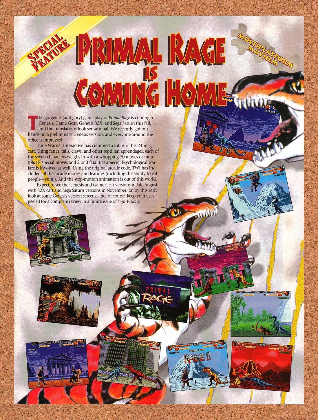 1995 Primal Rage Genesis Original Advertisement / Retro Promo vr3