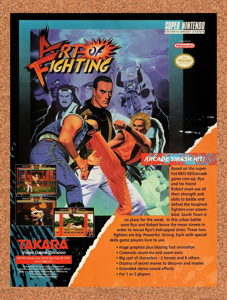 1993 Art Of Fighting SNES Original Advertisement / Retro Wall Art v1