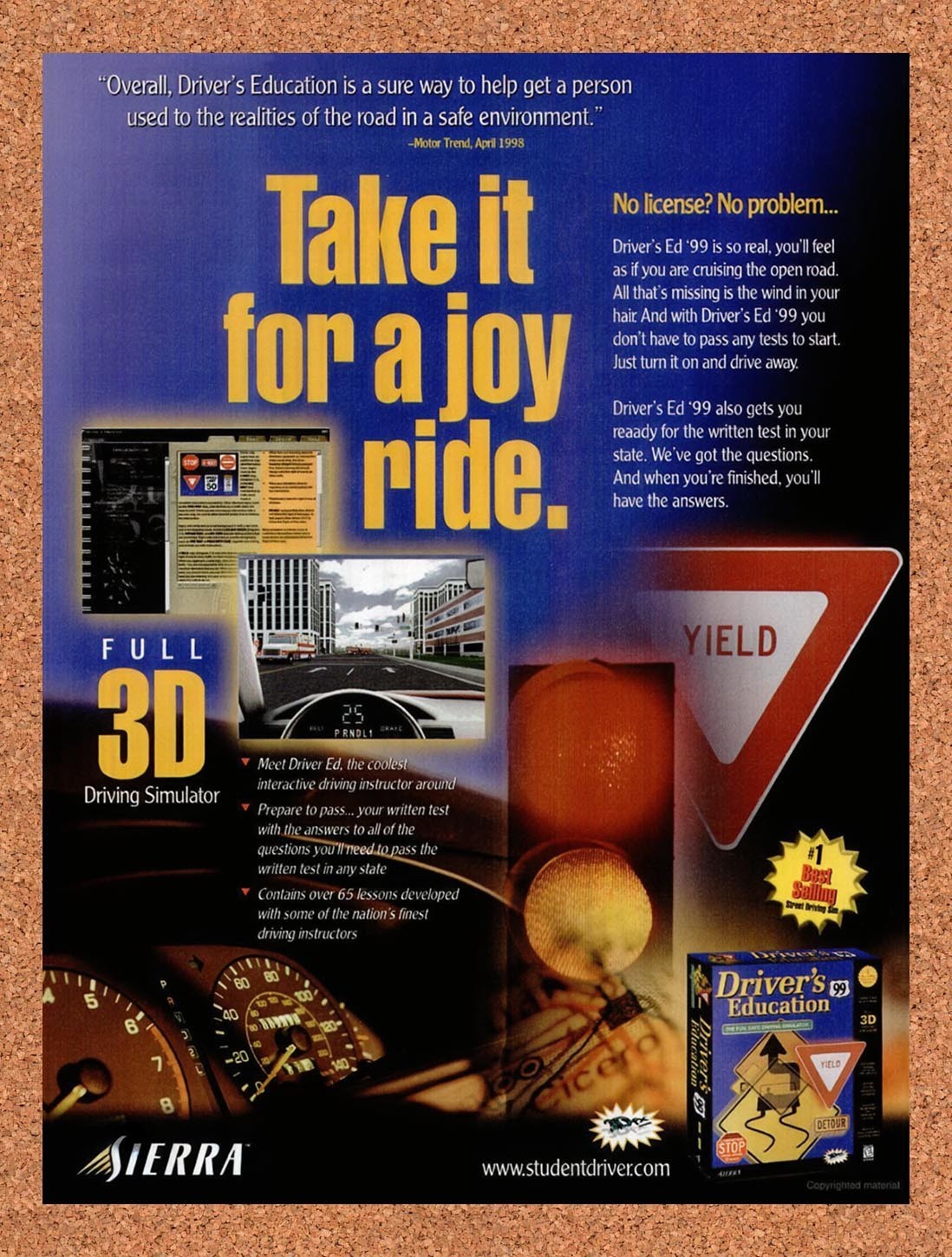 1998 Driver's Education 99 Sierra PC Original Advertisement / Retro Promo v1