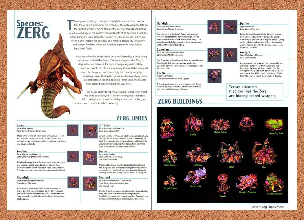 1997 StarCraft Zerg Overview Original Advertisement / Retro Promo v7