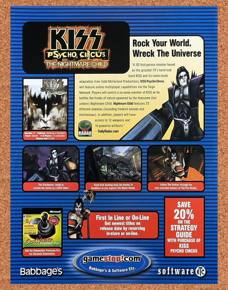 Kiss Psycho Circus PC Original 2002 Ad Authentic Babbages Video Game Promo