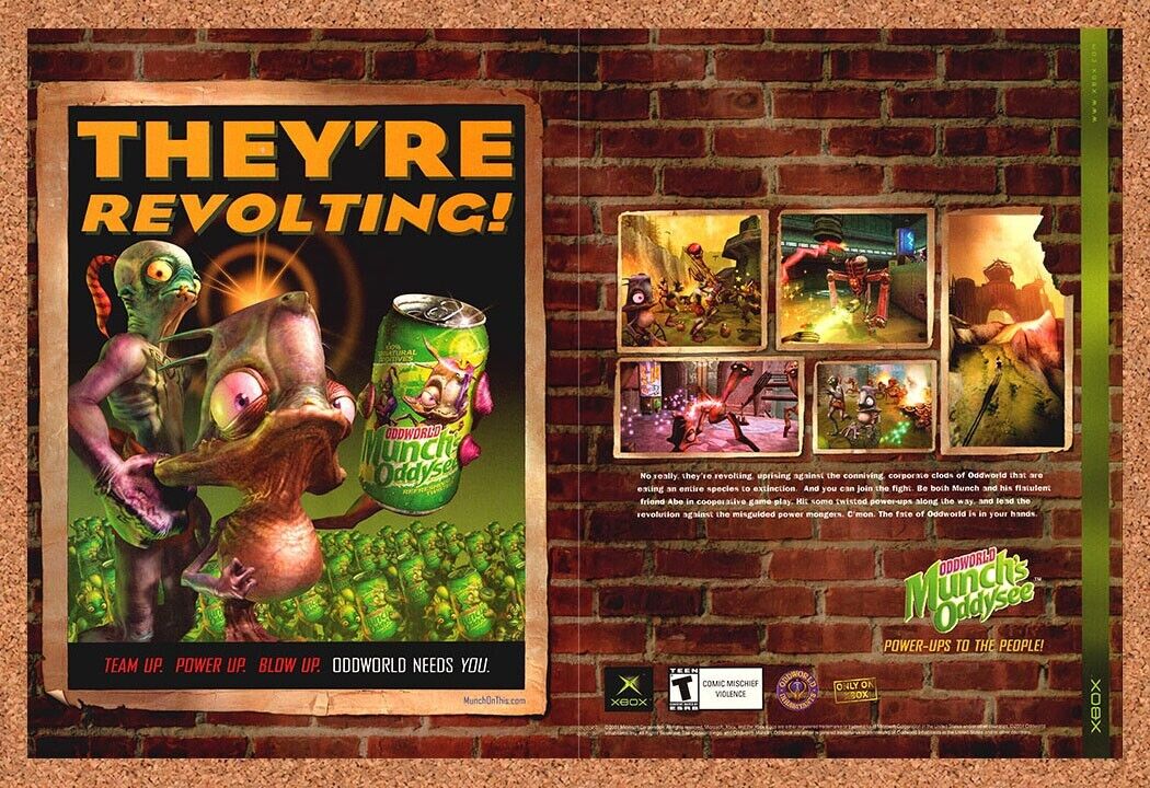 Oddworld Munch's Oddysee Xbox Original 2002 Ad Authentic Video Game Promo