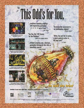 Oddworld Abes Exodus PC Original 2001 Ad Authentic Action Video Game Promo
