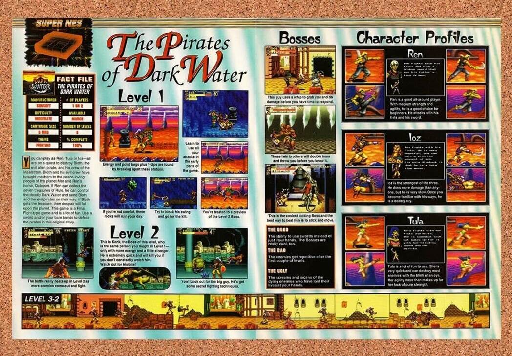 1994 Pirates Of Dark Water SNES Original Advertisement / Retro Wall Art v2