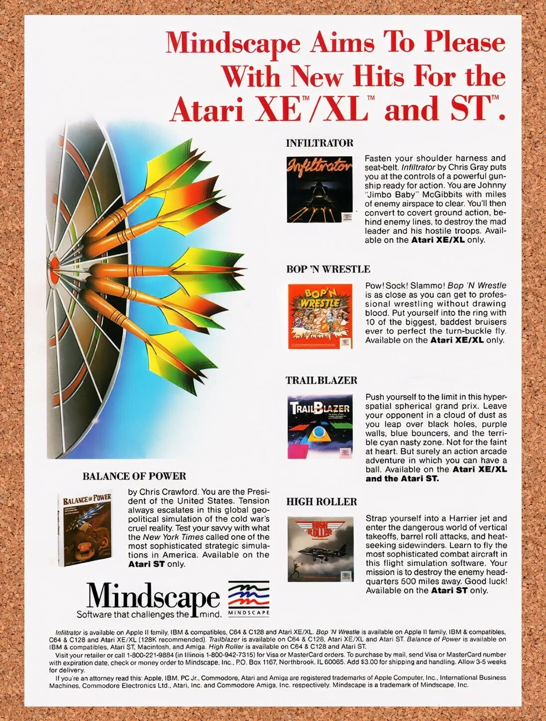 1987 Mindscape Atari XL Games Original Advertisement / Retro Wall Art v2