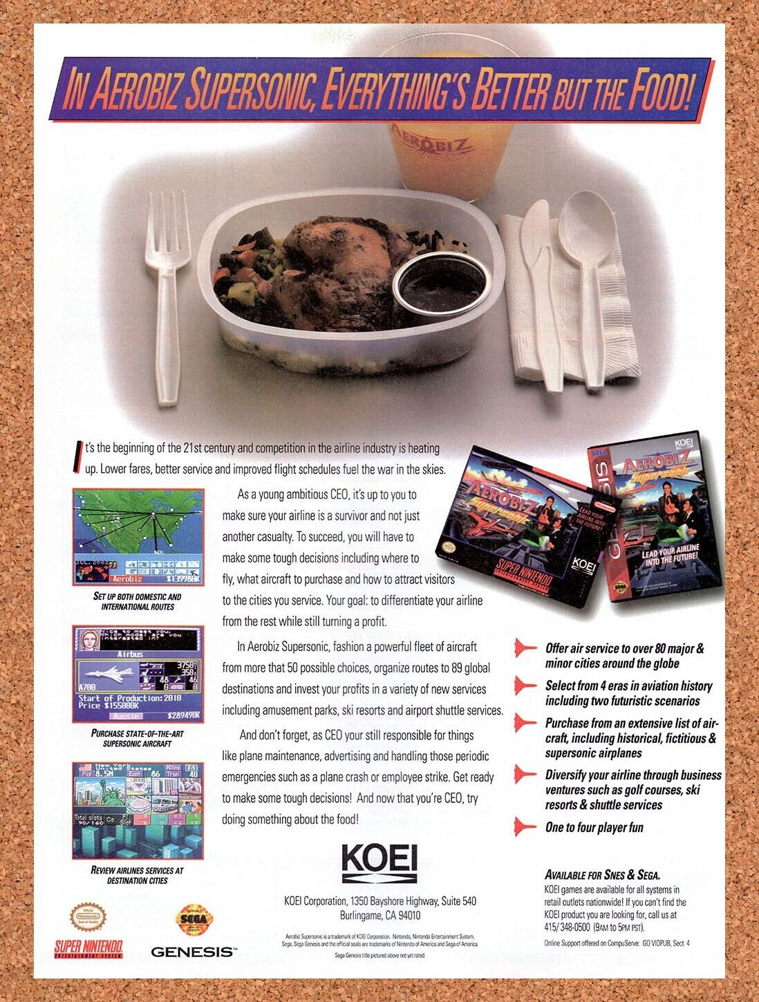 1993 Aerobiz Supersonic SNES Original Advertisement / Retro Wall Art v1