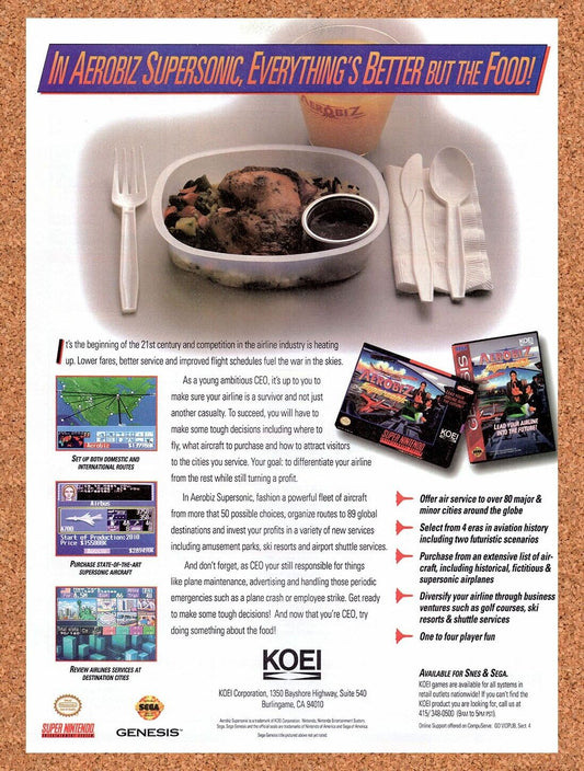 1993 Aerobiz Supersonic SNES Original Advertisement / Retro Wall Art v1