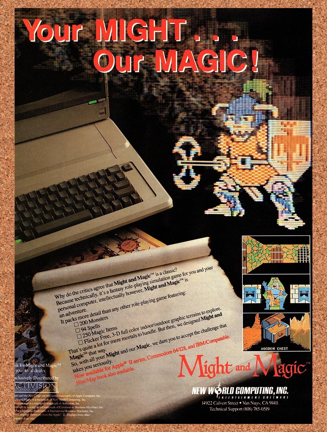 1987 Might And Magic Apple II Original Advertisement / Retro Wall Art v2