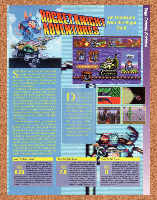 1992 Rocket Knight Adventures Genesis Original Advertisement / Retro Wall Art v1