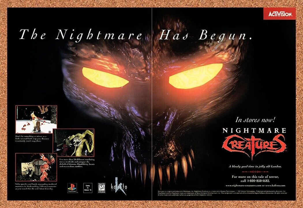 1997 Nightmare Creatures PS1 Original Advertisement / Retro Wall Art v4