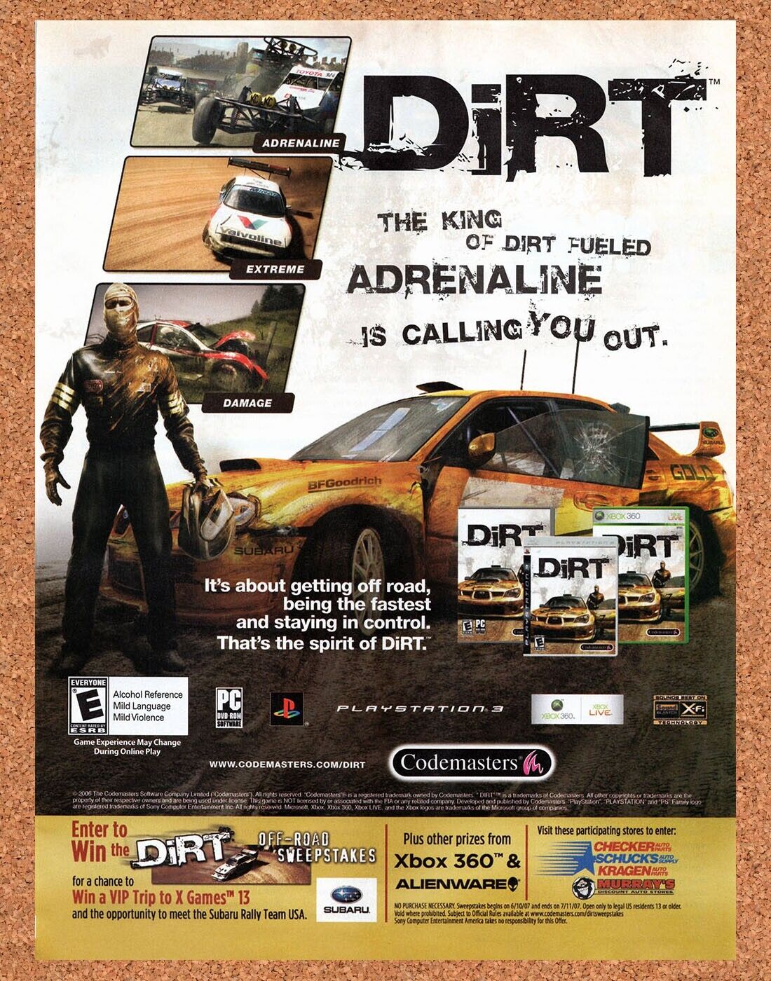 Dirt PC Original 2007 Vintage Ad - Codemasters Video Game Promo