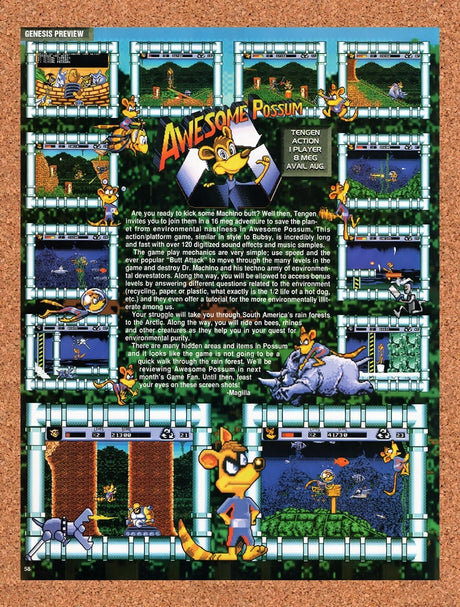 1993 Awesome Possum Genesis Original Advertisement / Retro Wall Art v2