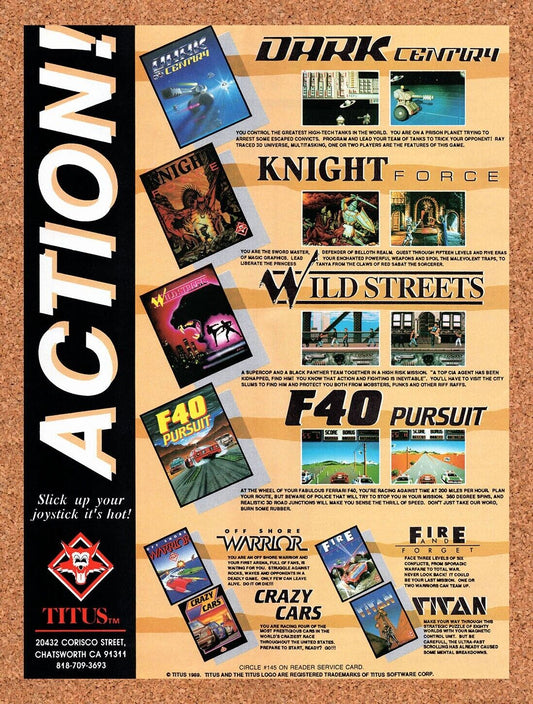 1989 Titus PC Games Original Advertisement / Retro Wall Art v1