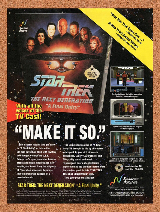 Star Trek A Final Unity PC Original 1994 Vintage Ad - Video Game Promo