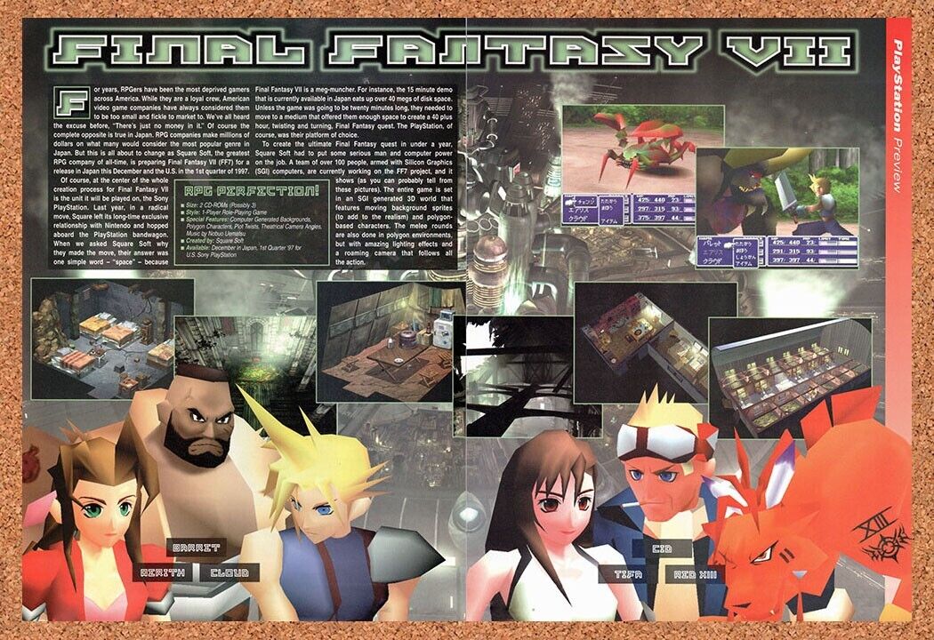 Final Fantasy VII PS1 Original 1996 Vintage Ad - Video Game Review Art Promo