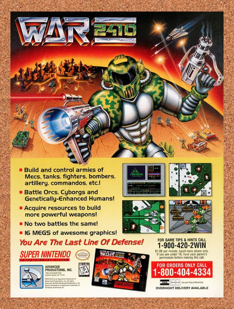 1996 War 2410 SNES Original Advertisement / Retro Wall Art v1