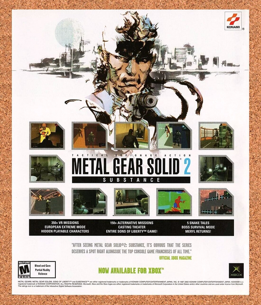 Metal Gear Solid 2 Substance Xbox Original 2005 Ad Authentic Video Game Promo v2