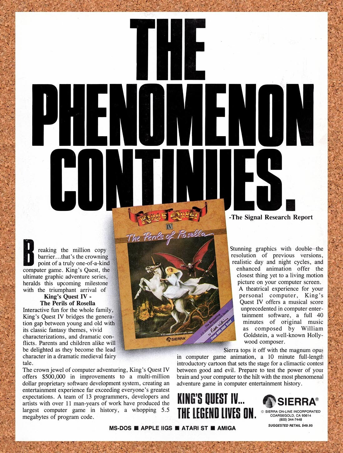 1989 Kings Quest IV The Perils Of Rosella MS-DOS Original Ad / Retro Wall Art v1