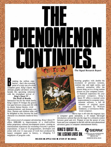 1989 Kings Quest IV The Perils Of Rosella MS-DOS Original Ad / Retro Wall Art v1