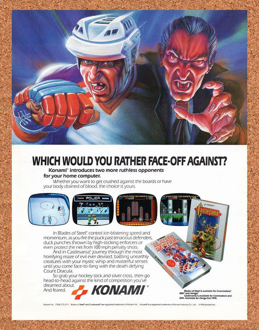 Konami NES Games Original 1989 Vintage Ad - Castlevania Blades Of Steel Promo