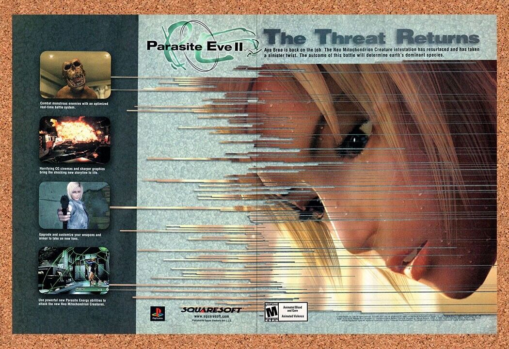 Original 1999 Parasite Eve II PS1 Vintage Ad - Squaresoft Video Game Art Promo