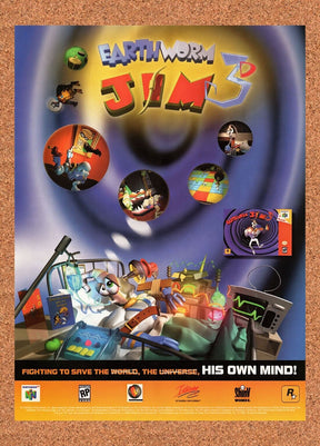 1999 Earthworm Jim 3D N64 Original Advertisement / Retro Wall Art v1