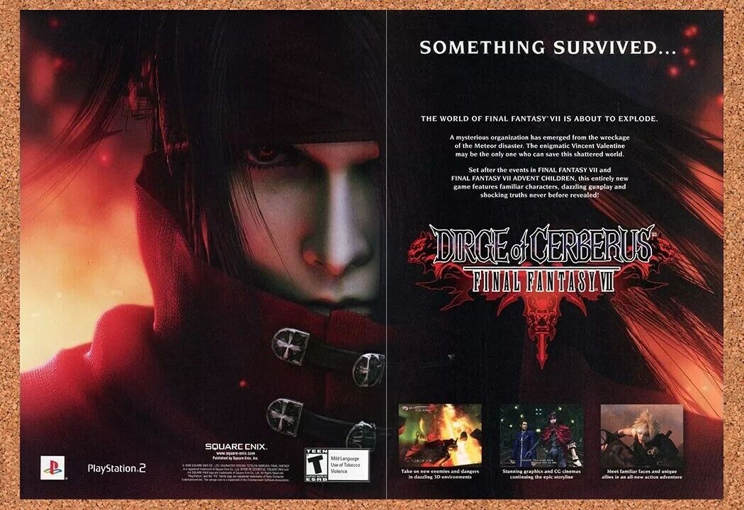 Final Fantasy VII Dirge Of Cerberus PS2 Original 2005 Ad Authentic Game Promo