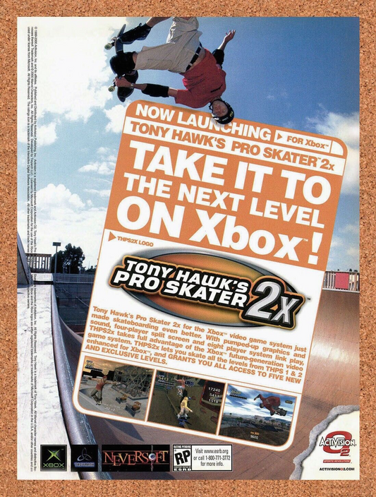 Tony Hawk Pro Skater 2x Xbox Original 2002 Print Ad Authentic Video Game Promo