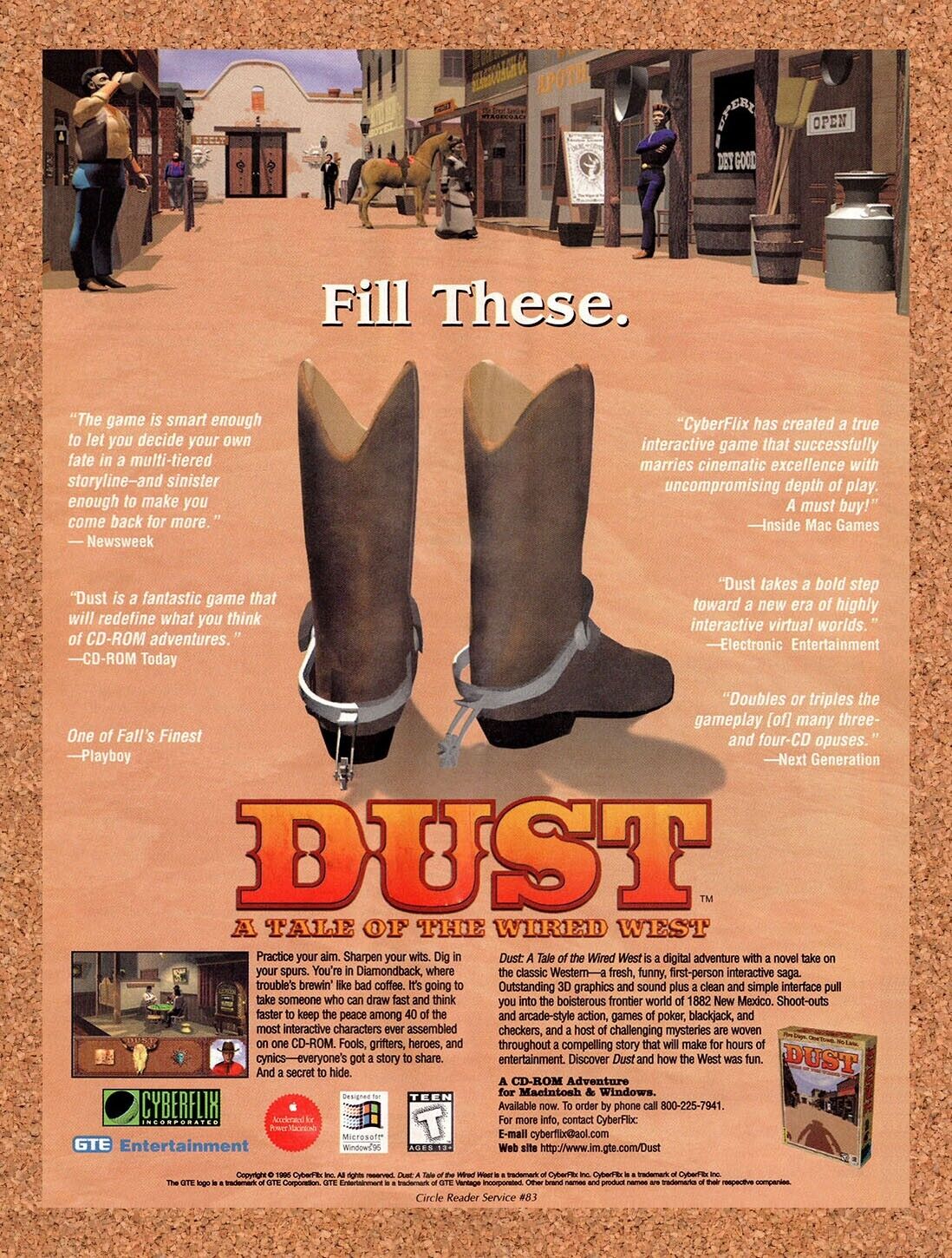 Dust A Tale Of The Wired West PC Original 1995 Vintage Ad - Video Game Promo