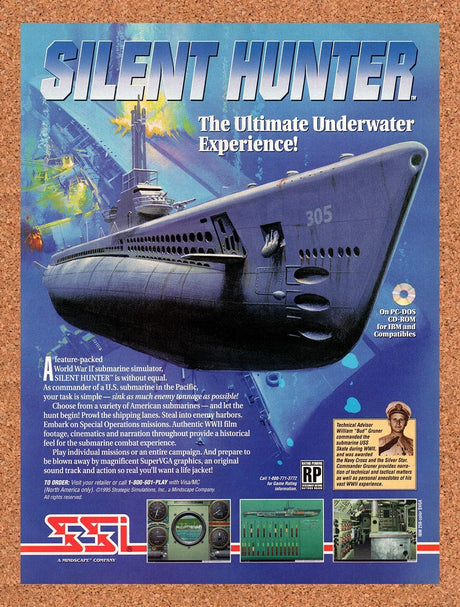 1996 Silent Hunter IBM Original Advertisement / Retro Wall Art v2