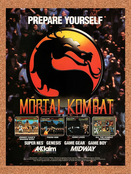 1992 Mortal Kombat SNES Original Advertisement / Retro Wall Art v19