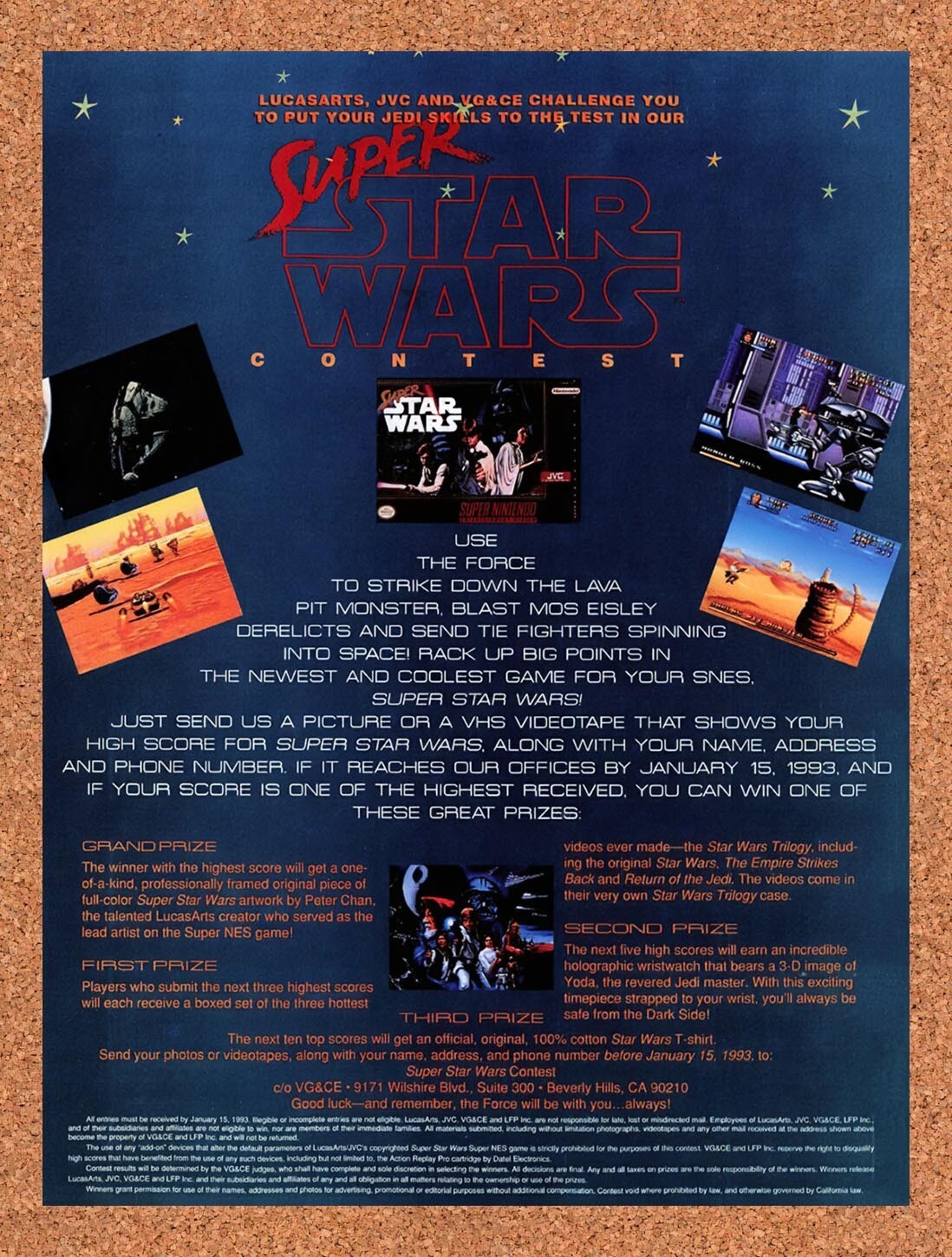 1992 Super Star Wars SNES Contest Original Advertisement / Retro Wall Art v4