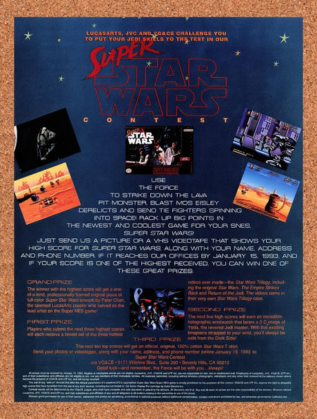 1992 Super Star Wars SNES Contest Original Advertisement / Retro Wall Art v4