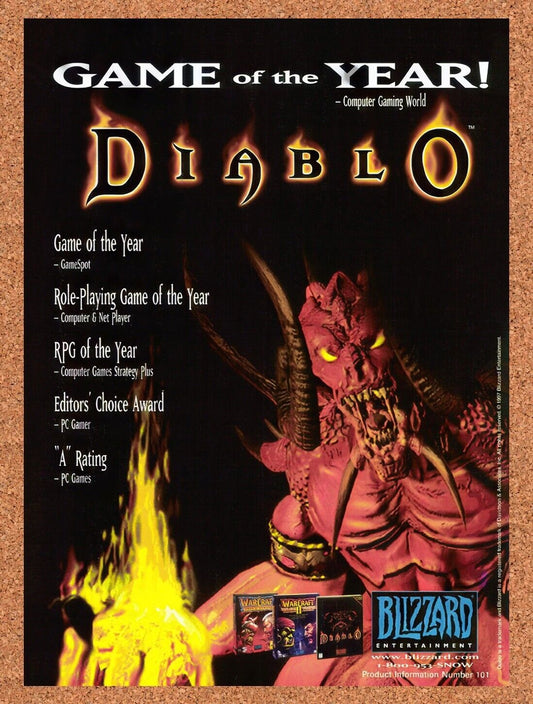 1996 Diablo Game Of The Year Original Advertisement / Retro Wall Art v1