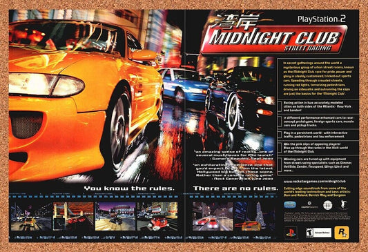 Midnight Club PS2 Original 2002 Print Ad Authentic Rockstar Video Game Promo