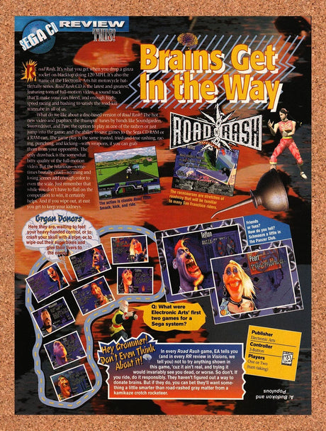1995 Road Rash Sega CD Original Advertisement / Retro Promo vr1