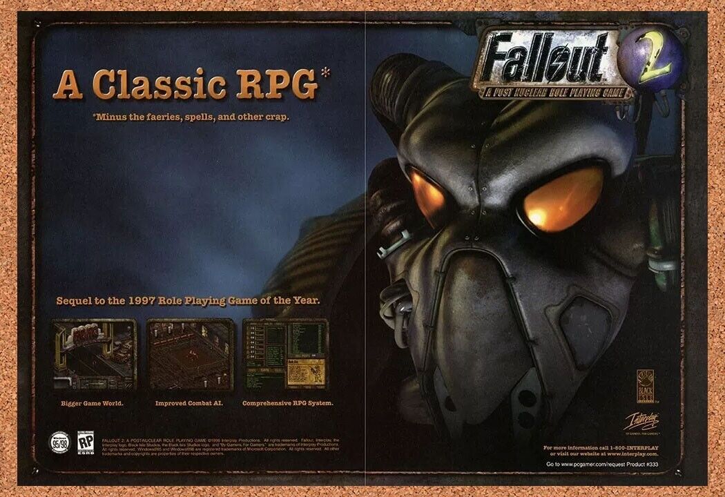 Fallout 2 PC Original 1999 Ad Authentic Bethesda RPG GOTY Video Game Promo v1